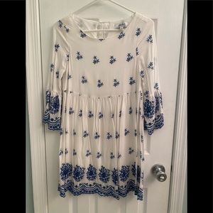 Lulus With A Whisper Blue and Ivory Embroidered Dress